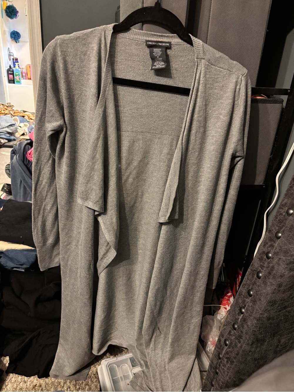 Chelsea & Theodore Gray Draped Open-Front Cardigan Medium